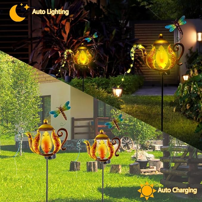 2 Pack Pathway Lights Solar Powered, Metal Solar Lights Outdoor Decorative Yard Ornaments Waterproof Landscape Lighting for Garden, Porch Decor - Yellow