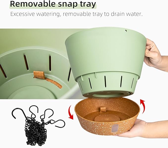 QCQHDU 2 Pack Hanging Planters for Indoor Outdoor Plants, 10 Inch Hanging Baskets Flower Pots with Reservoir Tray & Visible Water-Level