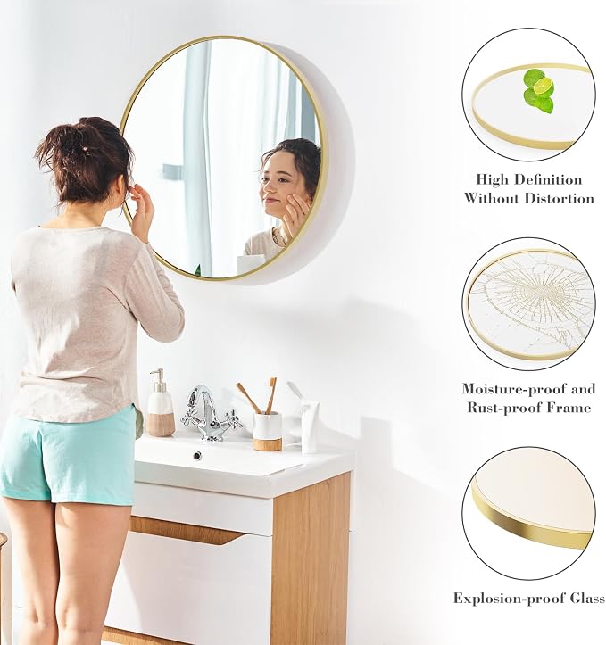 NEWBULIG Round Bathroom Mirror for Over Sink, 30 Inch Wall Mount Vanity Circle - Image 3