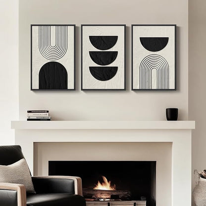 Large Framed Neutral Black and Beige Wall Art, 3 Piece Modern Canvas Prints - Image 4