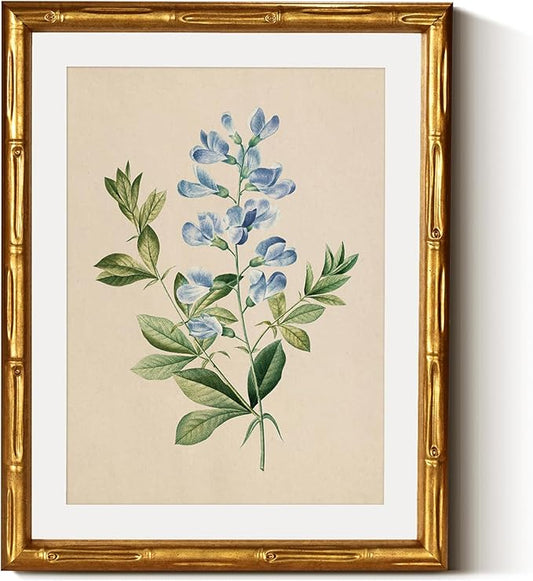 InSimSea Gold Bamboo Framed Canvas Wall Art, Vintage Rosa Chiba Flower by InSimSeaArt