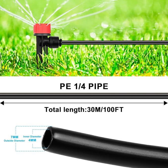 1/4 PE Drip Irrigation Tubing, 100FT Drip Irrigation Hose, Push-To-Connect Compatible- Misting Tubing or Blank Distribution Tubing for DIY Garden Irrigation Hydroponics System