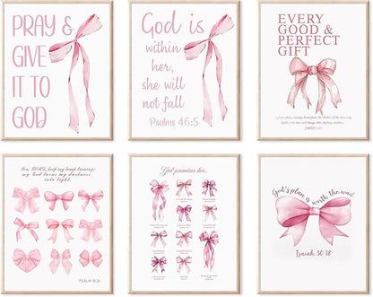 KBKBART Coquette Pink Bow Wall Art Decor Posters– Set of 6 Unframed 8x10 Prints by KBKBART
