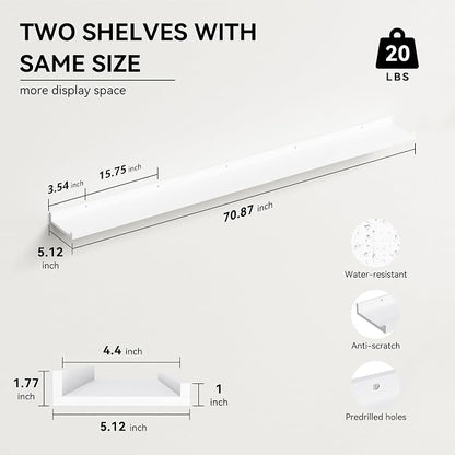 Boswillon 70.9 Inches Long Floating Shelves, 2 Set White Wall Shelf - Image 3