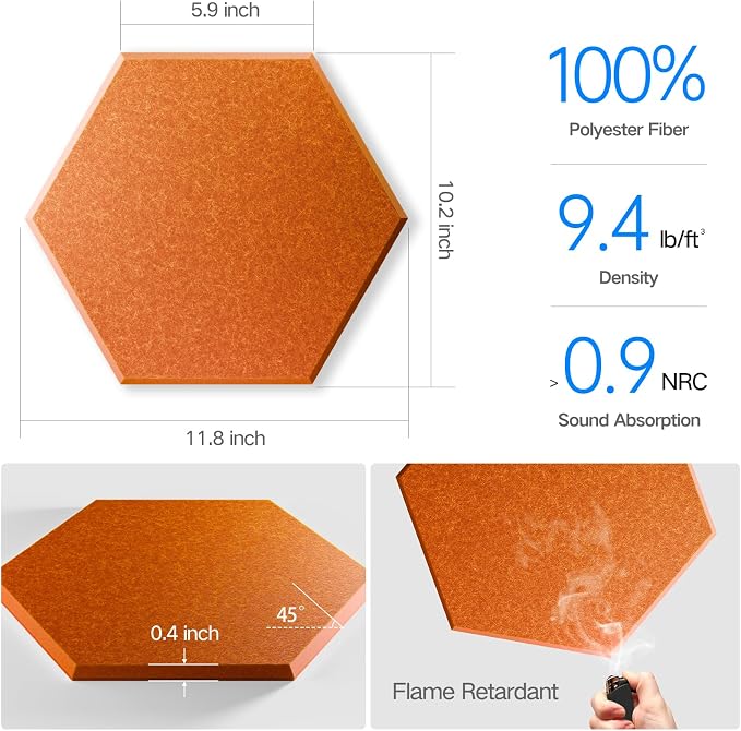 22 Pack Self-Adhesive Acoustic Panels 12" X 10" X 0.4" - Image 3