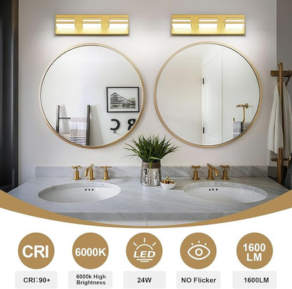 Modern LED Small Bathroom Lights Fixtures 3-Light, Metal Gold Acrylic Wall - Image 5