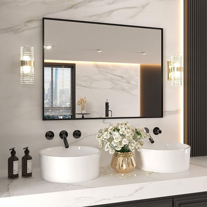 LOAAO 48"X32" Black Rectangle Bathroom Mirror Wall, Matte Black Aluminum Alloy - Image 3