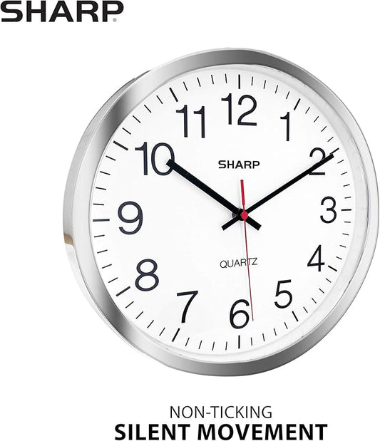 Sharp Wall Clock – Silver/Chrome, Silent Non Ticking 10 Inch Quality Quartz - Image 2