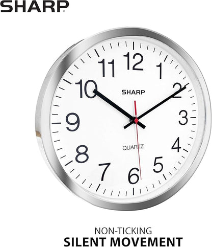 Sharp Wall Clock – Silver/Chrome, Silent Non Ticking 10 Inch Quality Quartz - Image 2