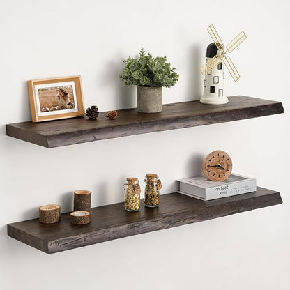 Floating Shelves Set of 2, Solid Elm Wood Wall Shelves 32 Inch by Unknown