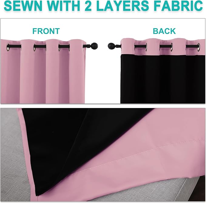 NICETOWN Crystal Pink Full Shade Curtain Panels, Pair of Thermal Insulated & - Image 5