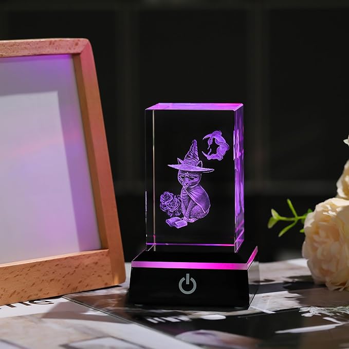 Qianwei 3D Crystal Gothic Black Cat - Baphomet Statue Halloween Cat Witch Figurines Occult Medieval Goth Satanic Home Desk Decor Witchy Gifts Horror Lilith Statue