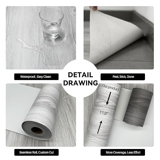 Wood Grain Peel and Stick Floor Tiles – 11.8” Width, Full Roll Length of 394" – - Image 3