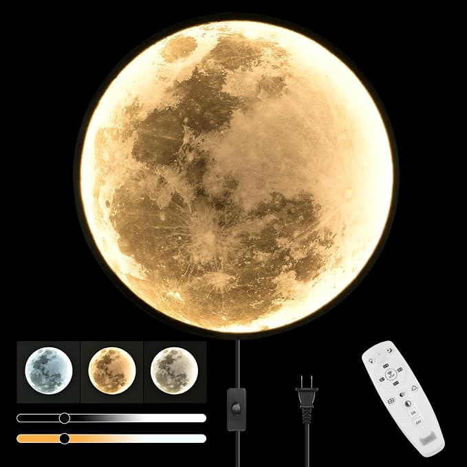 QIYIMEILUX Large Moon Wall Sconce Plug in Modern LED Dimmable Wall Light by Unknown