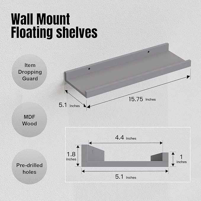 RICHER HOUSE Mounted Shelves for Wall Decor, Modern Picture Ledge Shelf - Image 3