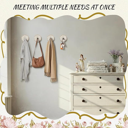 Weysat 4 Pcs Vintage Hooks for Wall Wood Farmhouse Towel Hooks Shabby Chic Wall - Image 6