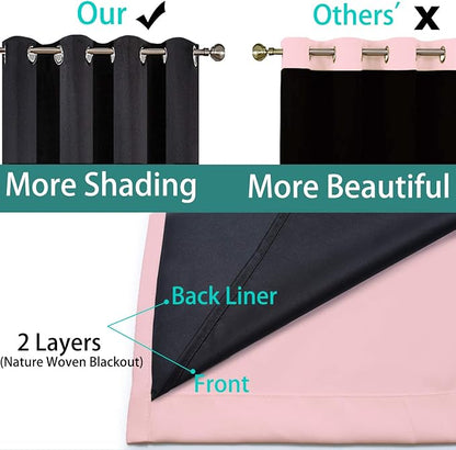 Yakamok Full Blackout Curtains 63 Inches Long, 2 Thick Layers Grommet Top - Image 5