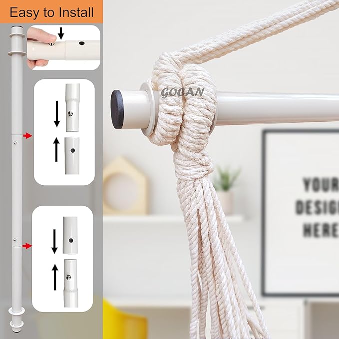 Hammock Chair Large Hammock Swing,110 X 150cm Load 150kg,Cotton Hanging Chair Hardwood Spreader Bar Wide Seat Swing Chair (Beige)