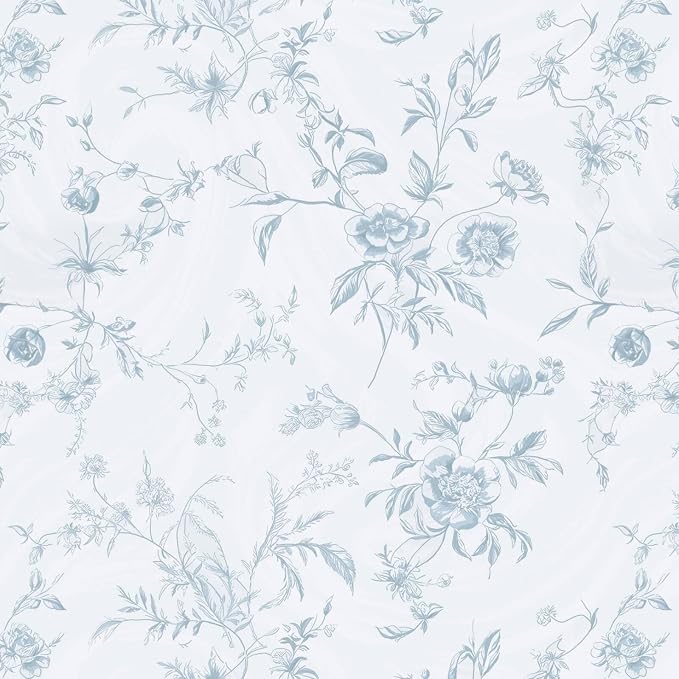 Ismoon Blue Wallpaper Peel and Stick Floral Vintage Stick on Wall Paper French - Image 7