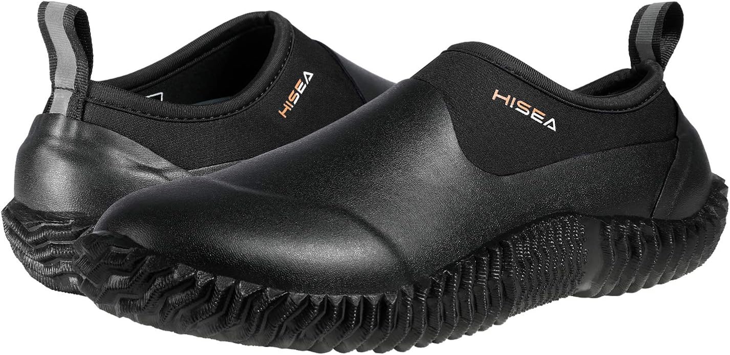 HISEA Unisex Waterproof Garden Shoes, Men's Rubber Rain Boots Women's Ankle Rain Shoes Neoprene Camp Booties Outdoor Slip-On Footwear for Gardening, Farming, Camping, Car Wash, Lawn Care and Yard Work
