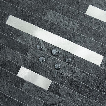 AULIGET 2 Sheets Black Slate Peel and Stick Backsplash, PVC Mixed Metal Silver - Image 3