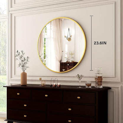 HARRITPURE 24 Inch Round Mirror, Modern Aluminum Alloy Frame Wall Mounted - Image 7