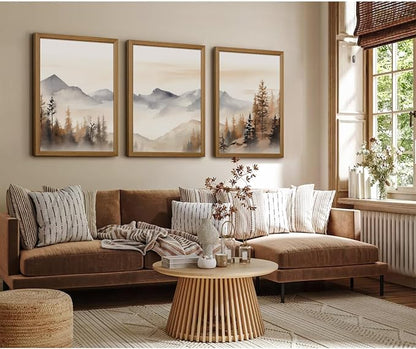 Neutral Mountain Wall Art Decor Set of 3 Forest Canvas Wall Art Poster - Image 5