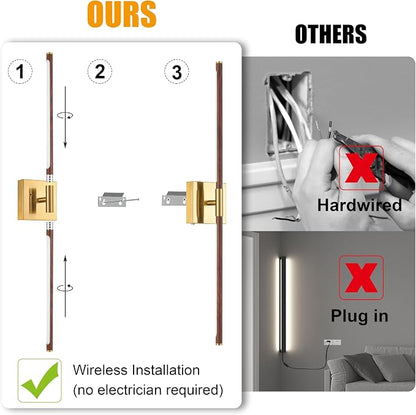 Morauroral 40″ Walnut Battery Operated Wall Sconces Set of Two, Dimmable Wall - Image 4