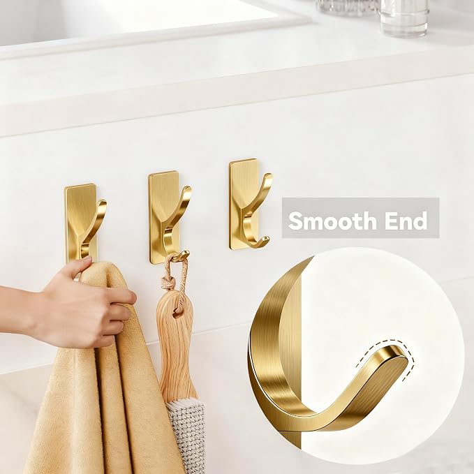 pickpiff Brushed Gold Self Adhesive Coat Hooks - Image 3