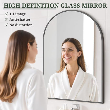 Arched Wall Mirror 38x26 Inch Black Bathroom Vanity Mirror - Image 4