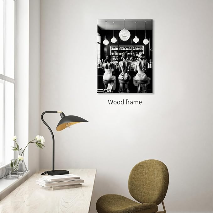 Vintage Black and White Framed Wall Art Trendy Women Drink Cocktail Posters - Image 4