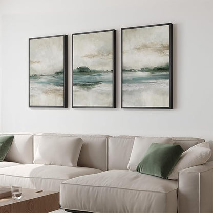 Framed Abstract Landscape Wall Art, Soft Blue and Green Nature Pictures by Cuspin