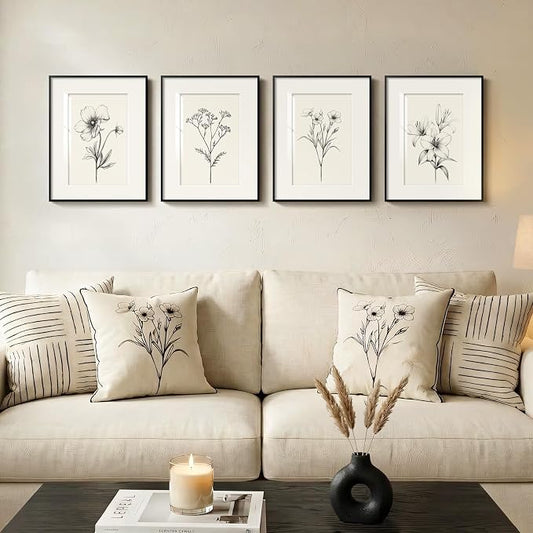 Framed Black and White Floral Wall Art Set, Vintage Minimalist Botanical Prints - Image 2