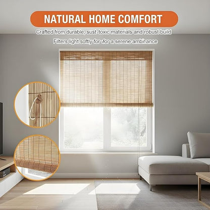 Blackout Bamboo Roller Shades for Outdoor Patio Reed Roll Up Blinds 24" 36" 48" - Image 7