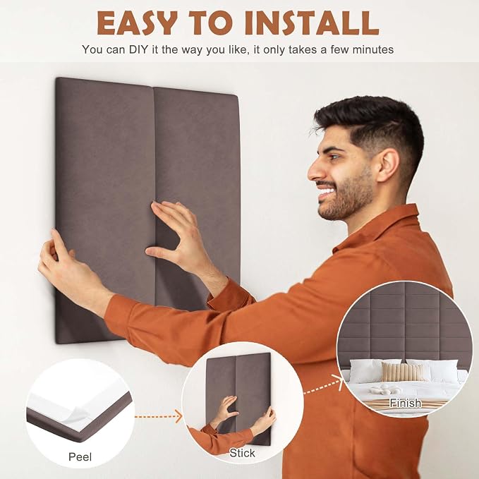 iNOW Wall Mounted Upholstered Headboard King, 3D Peel and Stick Soundproof Wall - Image 5