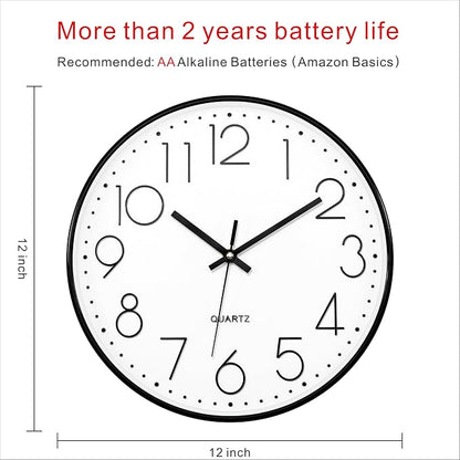Foxtop Black Wall Clock 12 Inch Silent Non Ticking Quartz Battery Operated - Image 2