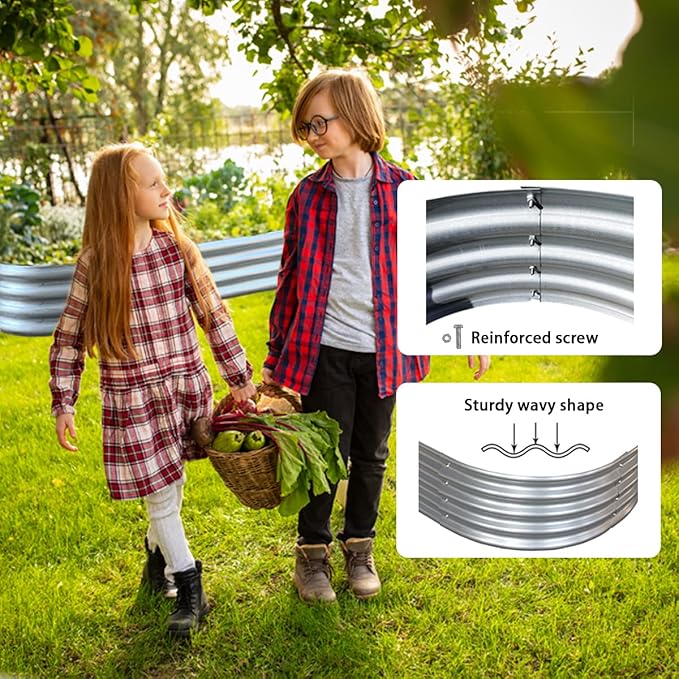 Raised Garden Bed, Outdoor Galvanized Planter Boxes, Galvanized Garden Beds Outdoor with Metal Plant Stakes, Large Raised Garden Stock Tank, Garden Beds for Vegetables Planter 4×2×1ft