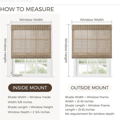 TWOPAGES Natural Woven No Drill Roman Shades, Custom Cordless Blackout Bamboo - Image 6
