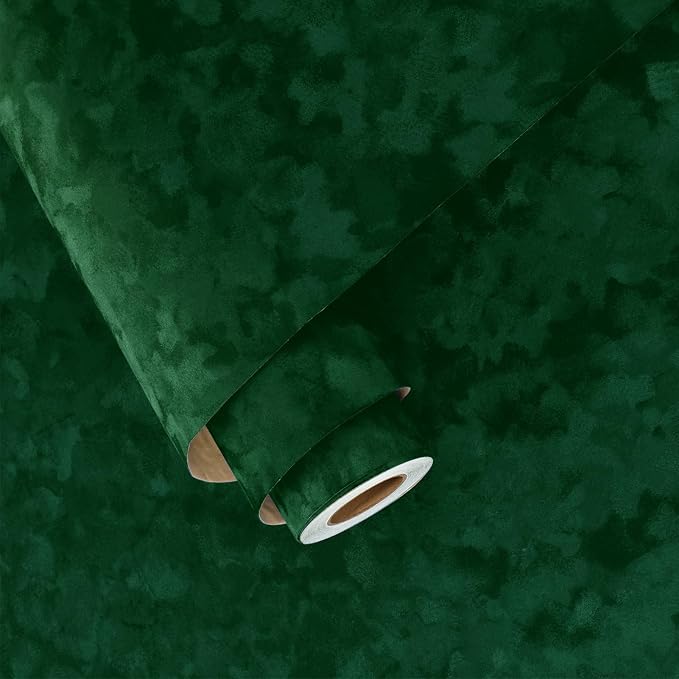 Wallercity Emerald Green Velvet Peel and Stick Wallpaper 15.8''x78.7'' Soft by Wallercity