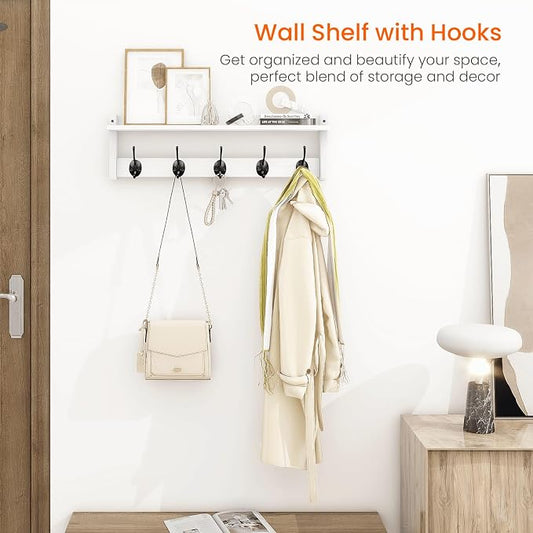 Homode Coat Rack with Shelf Wall Mount, 24 Inch Long Wall Shelf with Hooks - Image 2