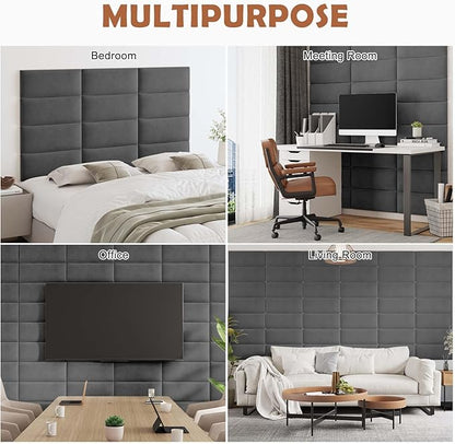 IFNOW Wall Mounted Upholstered Headboard, 3D Peel and Stick Soundproof Wall - Image 7