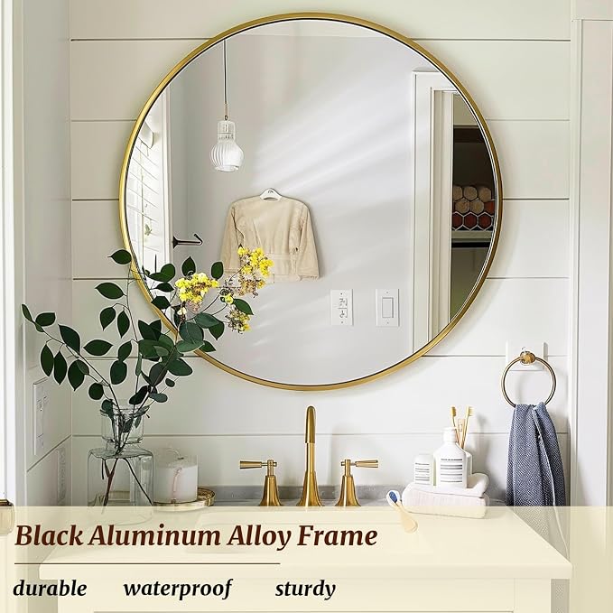 Gold Round Mirror 16 inch, Round Bathroom Mirror, Wall Mirrors - Image 2