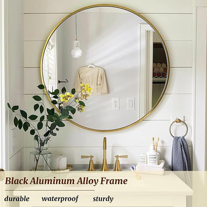 Gold Round Mirror 16 inch, Round Bathroom Mirror, Wall Mirrors - Image 2