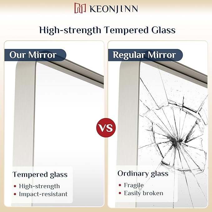 Keonjinn Brushed Nickel Mirror 24” x 36” Silver Bathroom Mirror - Image 4