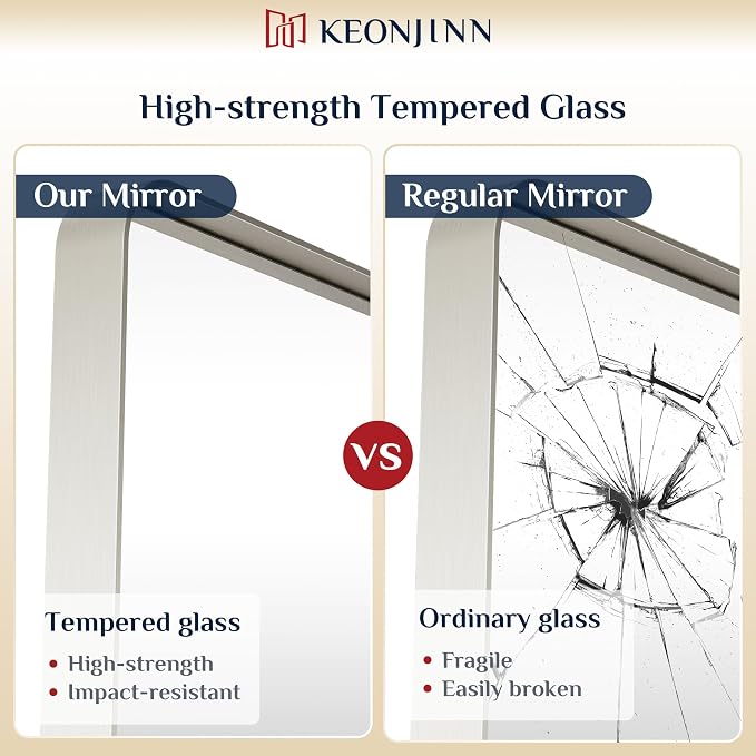 Keonjinn Brushed Nickel Wall Mirror, 36 x 36 Inch Large Square Silver Bathroom - Image 4