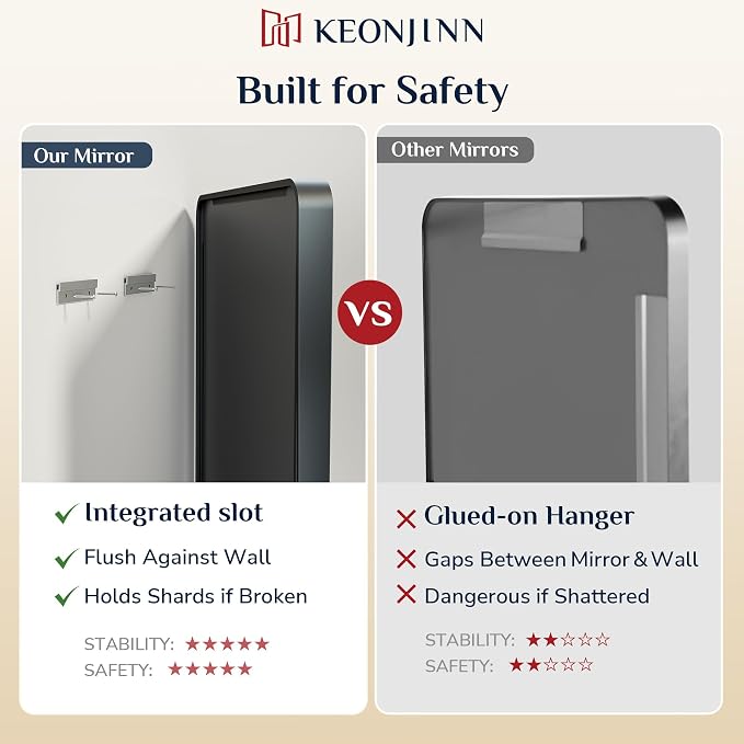 Keonjinn Black Bathroom Mirror for Over Sink, 42 x 20 Inch Rounded Rectangle - Image 9