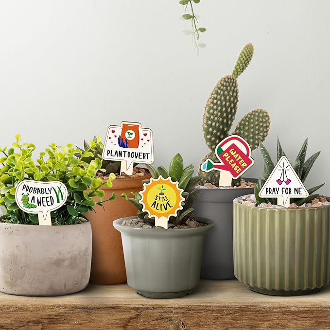 Funny Wooden Plant Labels - 15 Pack Tags for Succulents, Flowers, Greenery; Waterproof, Outdoor Garden Plant Markers; Perfect Gifts for Plant Lovers