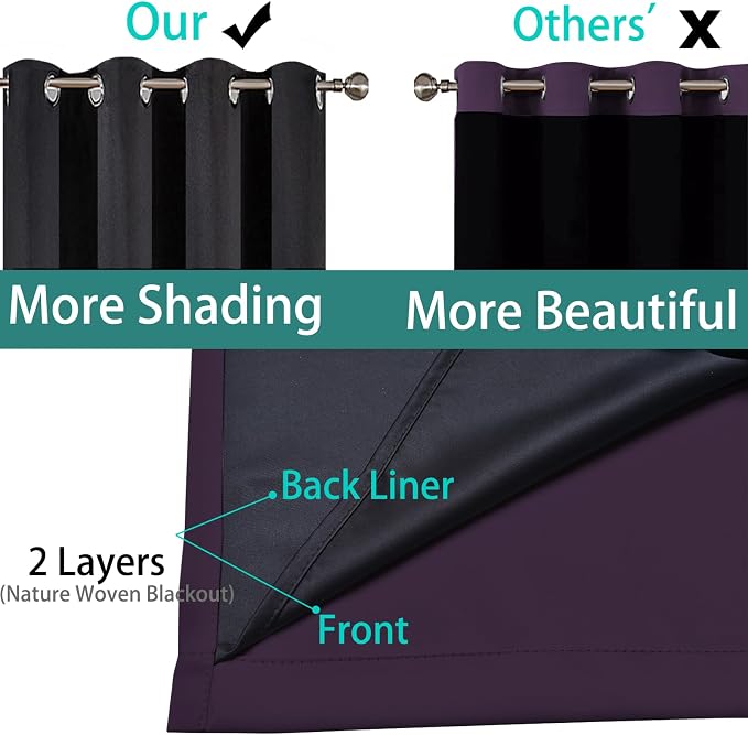 Yakamok 100% Blackout Curtains 96 Inches Long, 2 Thick Layers Heat and Full - Image 5