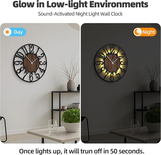 24'' Silent Wall Clock with Night Light, Glow in The Dark Decorative Wall Clock - Image 2