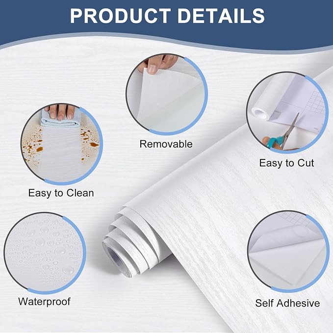 Abyssaly White Wood Contact Paper 11.8 in X 197 in Decorative Self-Adhesive Film - Image 2